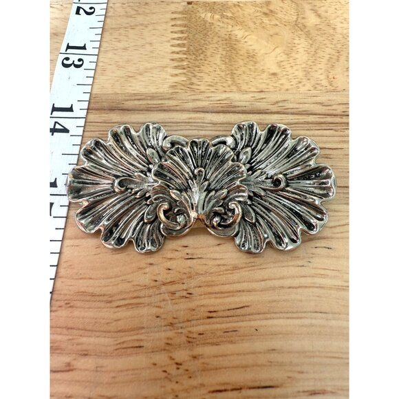 Vintage Lisner Silver-Tone Floral Double Brooch Cloak/Scarf Pin 3.25" Art Deco - Picture 2 of 7